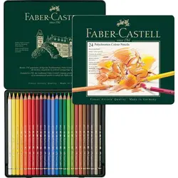 مداد رنگی فابرکاستل پلی کروموس 24 رنگ جعبه فلزی FABER-CASTELL Polychromos Colors Pencil 110024 - نوشت افزار بابک