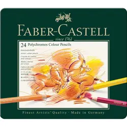 مداد رنگی فابرکاستل پلی کروموس 24 رنگ جعبه فلزی FABER-CASTELL Polychromos Colors Pencil 110024 - نوشت افزار بابک