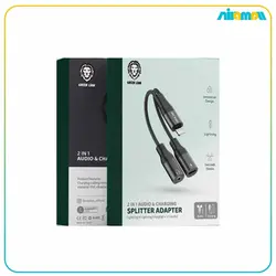 کابل تبدیل 2 به 1 گرین لاین Lightning To Lightning و جک3.5 میلی متری صدا مدل Splitter Adapter
