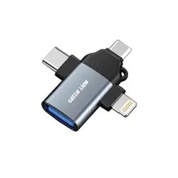 تبدیل 3 کاره گرین لاین مدل (OTG (Lightning / Micro / Type-C