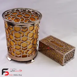 ست سطل و جا دستمال کاغذی مدرن رزگلد