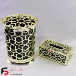 ست سطل و جا دستمال کاغذی مدرن طلایی
