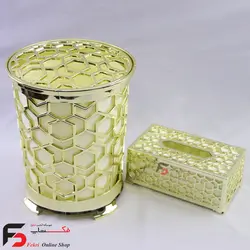 ست سطل و جا دستمال کاغذی مدرن طلایی