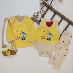 کد 1358 سه تکه زرد خرس کلاه آبی نوزادی و کودک