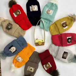 کد 1550 کلاه و گردنی بافتنی تک پوم خرسی نوزادی و کودک