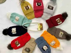کد 1550 کلاه و گردنی بافتنی تک پوم خرسی نوزادی و کودک