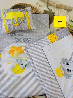 کد 1633 (43) ست رخت خواب مخمل مسافرتی طرح فیل و بادکنک طوسی و زرد نوزادی و کودک