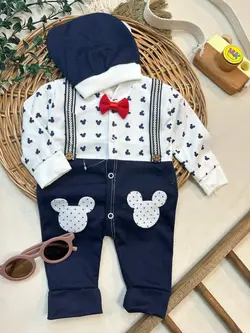 سرهمی پیشبندی خالدار سفید سورمه ای میکی موس نوزادی و کودک کد 112005