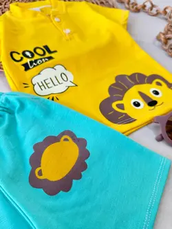 تیشرت شلوارک شیر کول (Cool) زرد نوزادی و کودک کد 11012