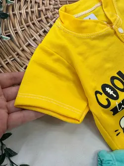 تیشرت شلوارک شیر کول (Cool) زرد نوزادی و کودک کد 11012