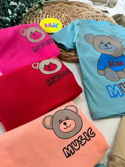تیشرت شلوارک طرح خرس و موزیک نوزادی و کودک کد 11046