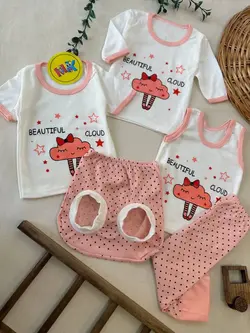 پنج تکه طرح ابر گلبهی نوزادی و کودک کد 117403