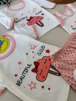 پنج تکه طرح ابر گلبهی نوزادی و کودک کد 117403