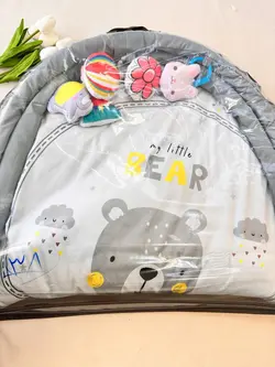 تشک بازی مخمل دایره طرح خرس فانتزی طوسی نوزادی و کودک کد 91038