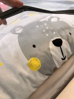 تشک بازی مخمل دایره طرح خرس فانتزی طوسی نوزادی و کودک کد 91038