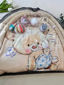 تشک بازی مخمل دایره طرح خرس کرمی نوزادی و کودک کد 91040