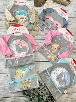 پیشبند آستین دار پشت مشمایی طرح دار عروسکی نوزادی و کودک کد 49005