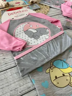 پیشبند آستین دار پشت مشمایی طرح دار عروسکی نوزادی و کودک کد 49005