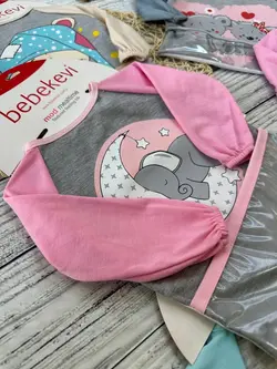 پیشبند آستین دار پشت مشمایی طرح دار عروسکی نوزادی و کودک کد 49005