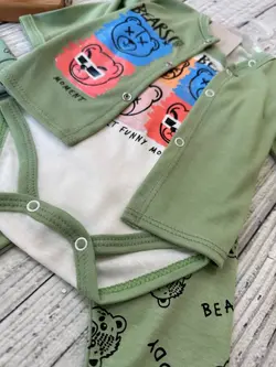 سه تکه طرح خرس اسپرت سبز سدری نوزادی و کودک کد 117214