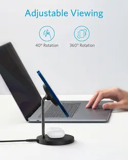 پایه نگهدارنده گوشی و شارژر وایرلس انکر مدل A2543 توان 7.5 وات ا Anker PowerWave 2-in-1 Wireless Charging Stand A2543