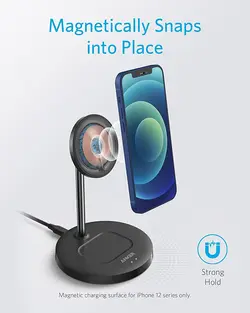 پایه نگهدارنده گوشی و شارژر وایرلس انکر مدل A2543 توان 7.5 وات ا Anker PowerWave 2-in-1 Wireless Charging Stand A2543
