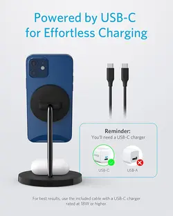 پایه نگهدارنده گوشی و شارژر وایرلس انکر مدل A2543 توان 7.5 وات ا Anker PowerWave 2-in-1 Wireless Charging Stand A2543