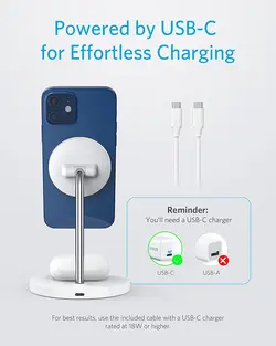 پایه نگهدارنده و شارژر بی سیم اپل Anker Wireless Charging Stand, PowerWave 2-in-1 – مدل A2543
