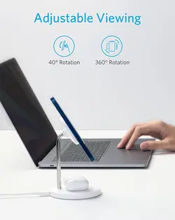 پایه نگهدارنده و شارژر بی سیم اپل Anker Wireless Charging Stand, PowerWave 2-in-1 – مدل A2543