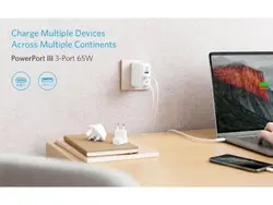 شارژر دیواری انکر ۶۵ وات PowerPort III 3-Port – مدل A2033