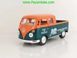 (طرح جدید) ماکت ماشین فلزی وانت فولکس دوکابین کینسمارت (Volkswagen Bus Double Cab BY KINSMART) سبز-نارنجی