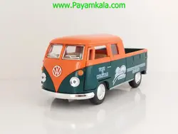 (طرح جدید) ماکت ماشین فلزی وانت فولکس دوکابین کینسمارت (Volkswagen Bus Double Cab BY KINSMART) سبز-نارنجی
