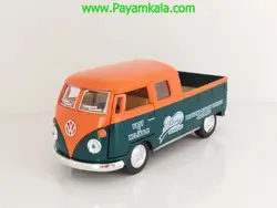 (طرح جدید) ماکت ماشین فلزی وانت فولکس دوکابین کینسمارت (Volkswagen Bus Double Cab BY KINSMART) سبز-نارنجی