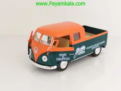 (طرح جدید) ماکت ماشین فلزی وانت فولکس دوکابین کینسمارت (Volkswagen Bus Double Cab BY KINSMART) سبز-نارنجی
