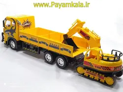 اسباب بازی کامیون DORJ زرد با حمل بیل مکانیکی