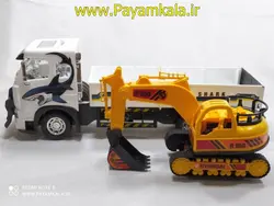 اسباب بازی کامیون DORJ سفید با حمل بیل مکانیکی