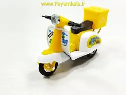 (صندوق دار) اسباب بازی ماکت عقب کش موتور وسپا زرد