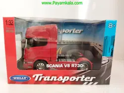 ماکت تریلی اسکانیا (SCANIA R730 BY WELLY) تک محور قرمز