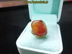 انگشتر برنجی با نگین سنگ طرح 05 حاشیه دار به رنگ عسلی در فروشگاه پیام کالا