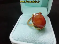 انگشتر برنجی با نگین سنگ طرح 05 حاشیه دار به رنگ عسلی در فروشگاه پیام کالا