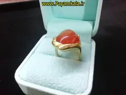 انگشتر برنجی با نگین سنگ طرح 05 حاشیه دار به رنگ عسلی در فروشگاه پیام کالا