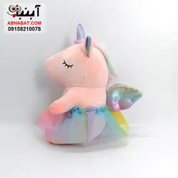 عروسک اسب یونیکورن صورتی دامن توری 25 سانت کد 1148