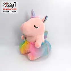 عروسک اسب یونیکورن صورتی دامن توری 25 سانت کد 1148