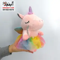 عروسک اسب یونیکورن صورتی دامن توری 25 سانت کد 1148