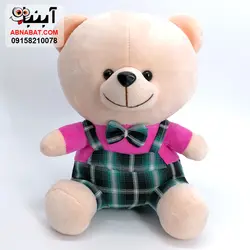 عروسک خرس لباس چهارخونه ای 30 سانت کد 1222