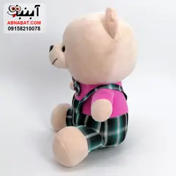 عروسک خرس لباس چهارخونه ای 30 سانت کد 1222
