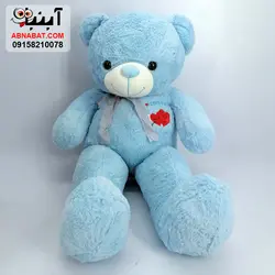 عروسک خرس 1 متری آبی پاپیون دار کد 1245