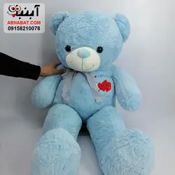 عروسک خرس 1 متری آبی پاپیون دار کد 1245