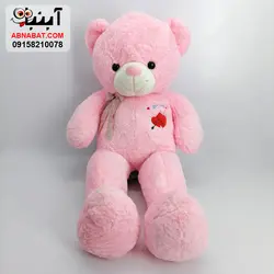 عروسک خرس 1 متری صورتی پاپیون دار کد 1243