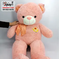 عروسک خرس 1 متری گلبهی پاپیون دار کد 1242